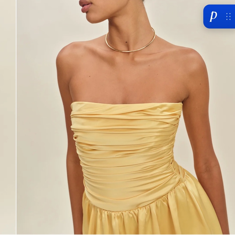 Reformation Clea Satin Dress Yellow - Size 6 - Picture 4 of 6